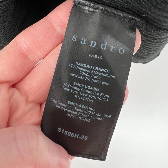 Sandro Paris Wool Blend Ribbed Knit Fitted Lace Up Long Sleeve Crew Neck Sweater - Picture 4 of 7